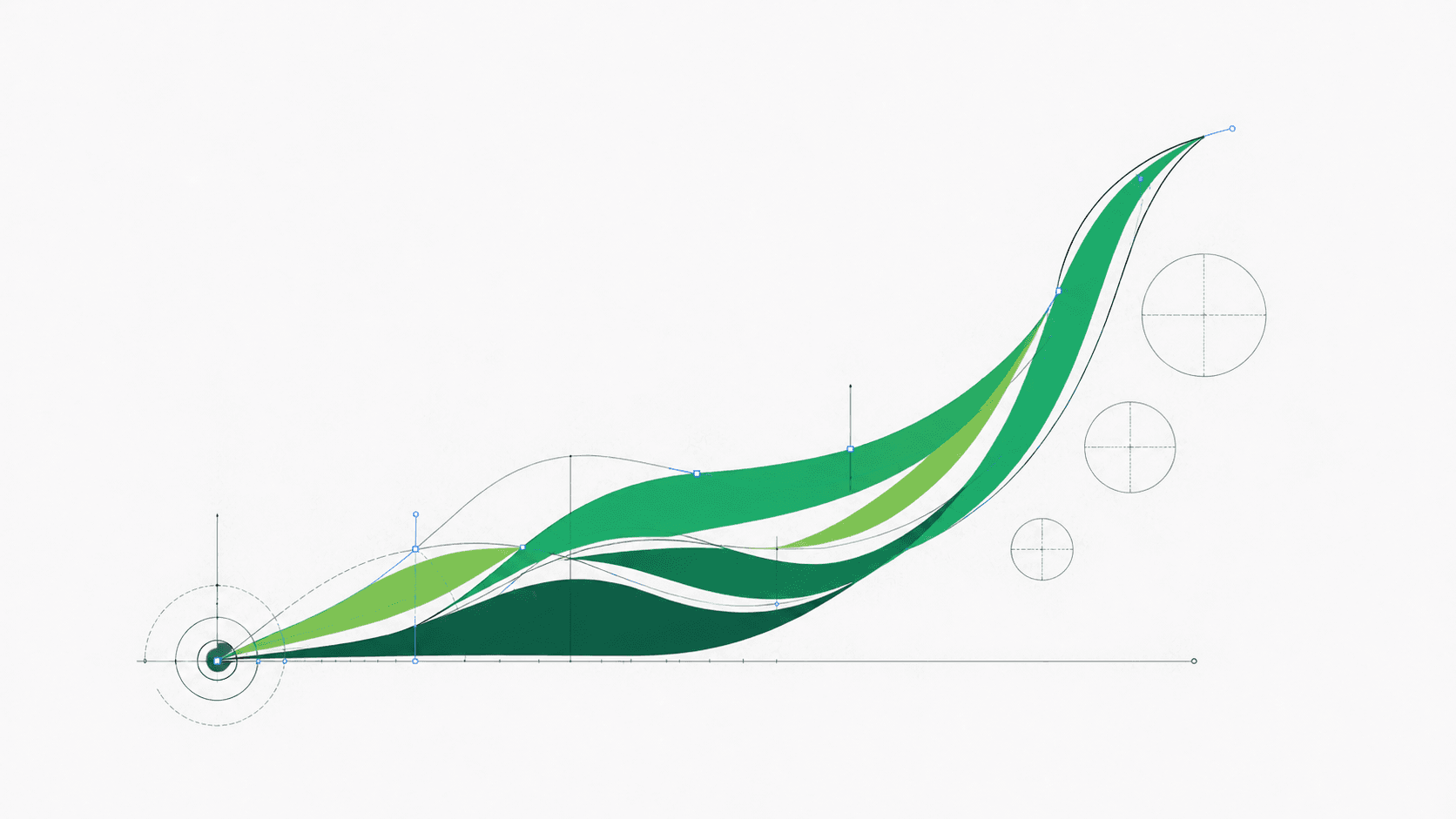 Layered green vector construction illustrating measured business growth and momentum